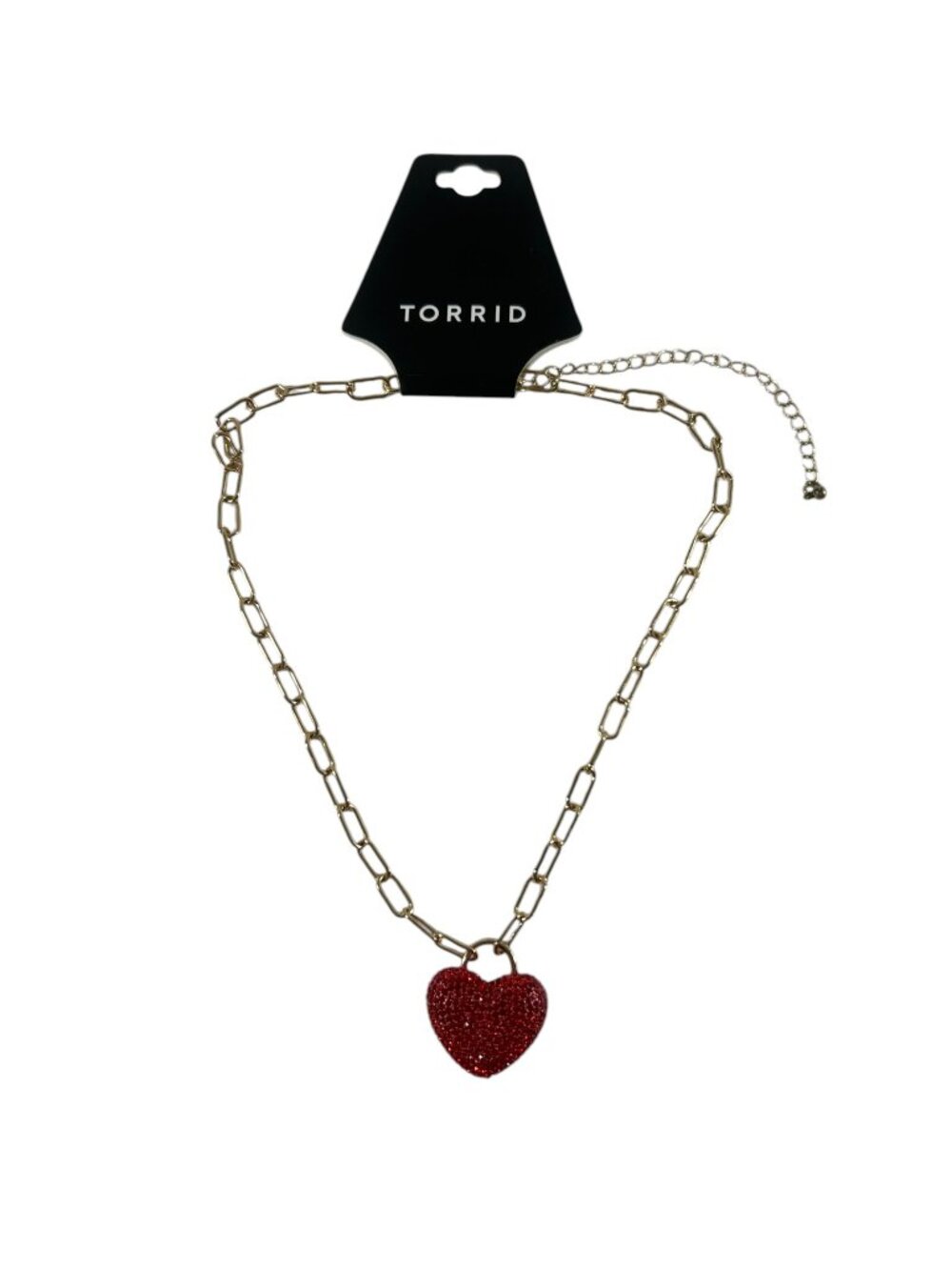 Torrid Red Crystal Pave Heart Link Chain Necklace Valentines Love Sparkle - Picture 2 of 7